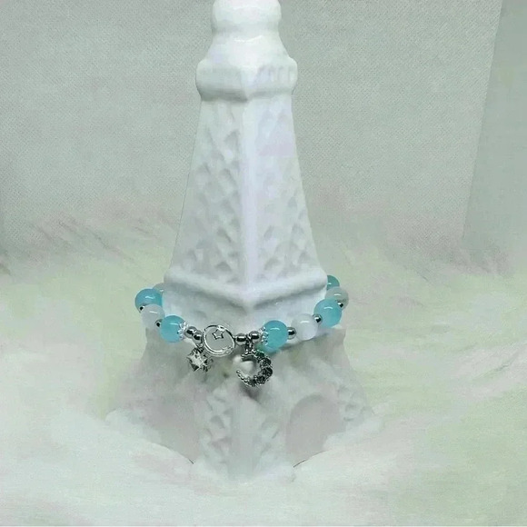 Blue Beaded Bracelet with Moon charm fancy statement bracelet - Picture 2 of 4